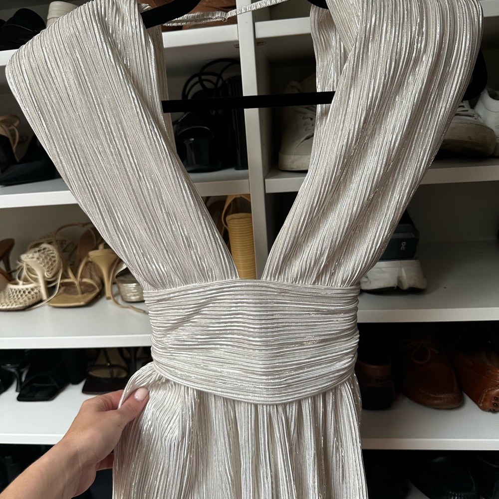 Sabina Musayev Shimmering Silver Backless Dress
